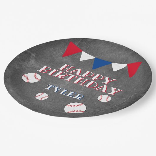 Modern Honkbal Chalkboard Kids Verjaardagsfeest Papieren Bordje (Gekanteld)