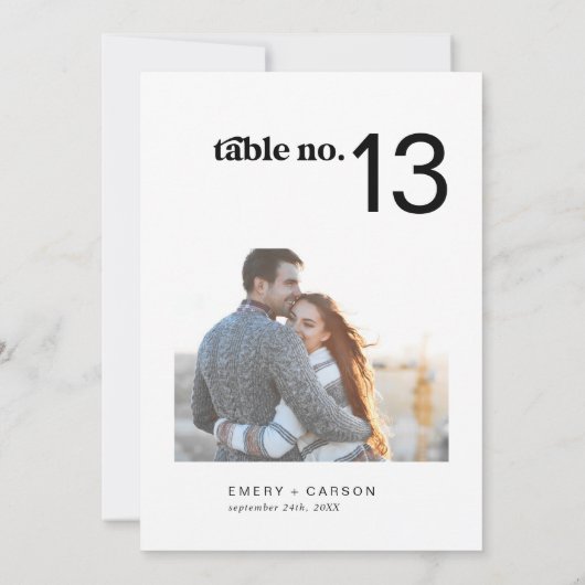 Modern Horiz + Verticale foto Trouwtafel Nummer Kaart (Achterkant)