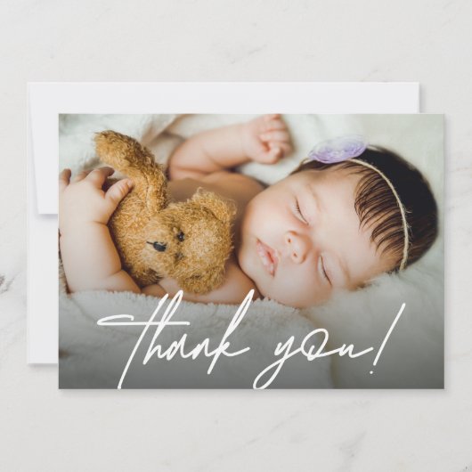 Modern horizontaal Baby foto handlettering script Bedankkaart (Voorkant)