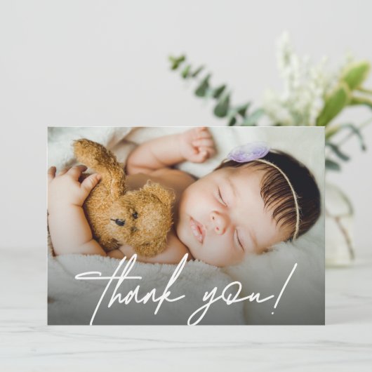 Modern horizontaal Baby foto handlettering script Bedankkaart (Staand voorkant)