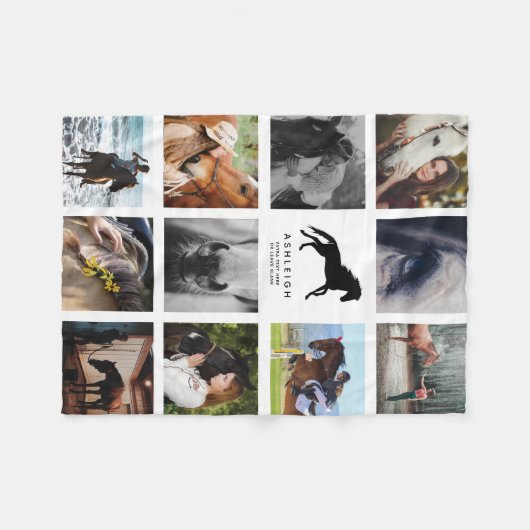 Modern Horse Photo Collage Equestrian Keepomwille Fleece Deken (Voorkant (Horizontaal))