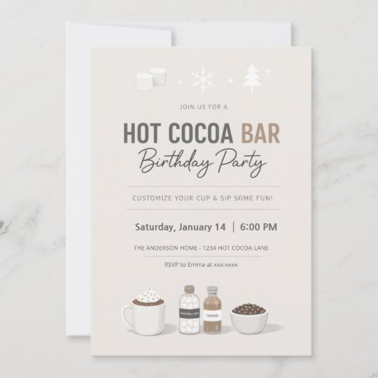 Modern Hot Cocoa Bar Birthday Invitation Kaart (Voorkant)