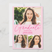 Modern hot pink 3 photos collage graduation aankondiging (Voorkant)