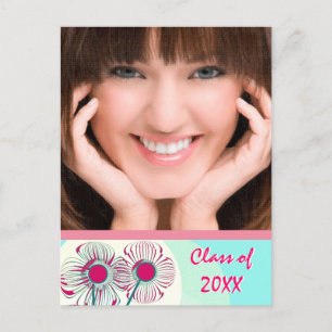 Modern Hot Pink Aqua Afstuderen Open Huis Uitnodig Uitnodiging Briefkaart