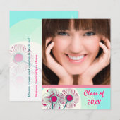 Modern Hot Pink Aqua Afstuderen Open Huis Uitnodig Uitnodiging Briefkaart (Voorkant / Achterkant)