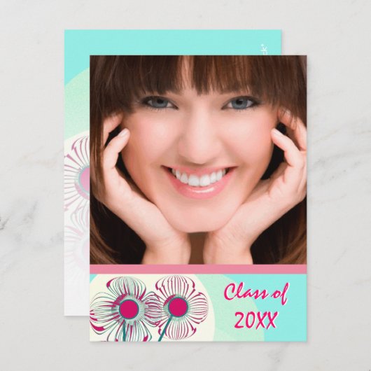 Modern Hot Pink Aqua Afstuderen Open Huis Uitnodig Uitnodiging Briefkaart (Voorkant / Achterkant)