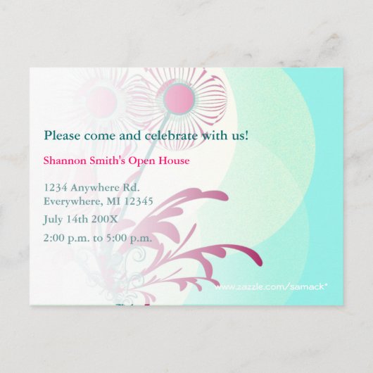 Modern Hot Pink Aqua Afstuderen Open Huis Uitnodig Uitnodiging Briefkaart (Achterkant)