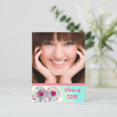 Modern Hot Pink Aqua Afstuderen Open Huis Uitnodig Uitnodiging Briefkaart (Staand voorkant)