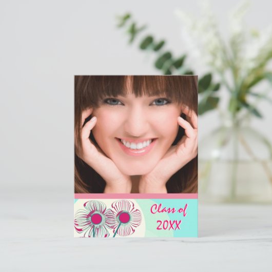 Modern Hot Pink Aqua Afstuderen Open Huis Uitnodig Uitnodiging Briefkaart (Staand voorkant)