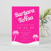 Modern Hot Pink Barbiecore Trendy Strand Bruiloft Kaart (Staand voorkant)
