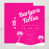 Modern Hot Pink Barbiecore Trendy Strand Bruiloft Kaart (Voorkant / Achterkant)