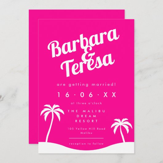 Modern Hot Pink Barbiecore Trendy Strand Bruiloft Kaart (Voorkant / Achterkant)