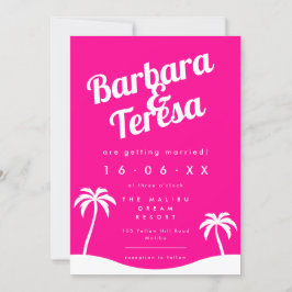 Modern Hot Pink Barbiecore Trendy Strand Bruiloft Kaart