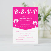 Modern Hot Pink Beach Bruiloft RSVP Kaart (Staand voorkant)