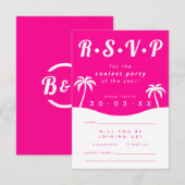 Modern Hot Pink Beach Bruiloft RSVP Kaart (Voorkant / Achterkant)