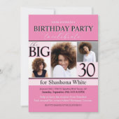 Modern Hot Pink Black 3 foto verjaardag uitnodigin Kaart (Voorkant)