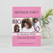 Modern Hot Pink Black 3 foto verjaardag uitnodigin Kaart (Staand voorkant)