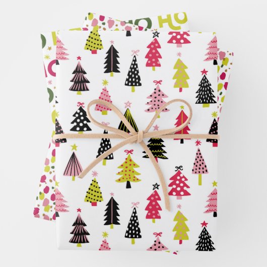 Modern Hot Pink Black Lime Green Kerstfeestdag Inpakpapier Vel (In situ)