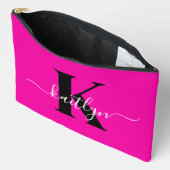 Modern Hot Pink Black Script Monogram Etui (Open)