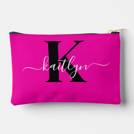 Modern Hot Pink Black Script Monogram Etui (Achterkant)