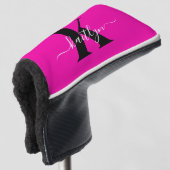 Modern Hot Pink Black Script Monogram Golfheadcover (3/4 voorkant)