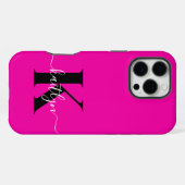 Modern Hot Pink Black Script Monogram iPhone Hoesje (Achterkant horizontaal)