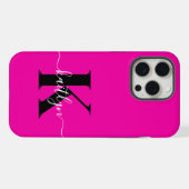 Modern Hot Pink Black Script Monogram iPhone Hoesje (Achterkant horizontaal)