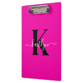 Modern Hot Pink Black Script Monogram Klembord (Links)