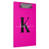 Modern Hot Pink Black Script Monogram Klembord (Rechts)