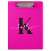 Modern Hot Pink Black Script Monogram Klembord (Voorkant)