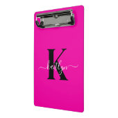 Modern Hot Pink Black Script Monogram Mini Klembord (Angled2)