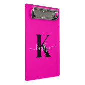 Modern Hot Pink Black Script Monogram Mini Klembord (Schuin)