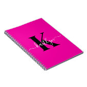Modern Hot Pink Black Script Monogram Notitieboek (Rechterzijde)