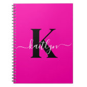 Modern Hot Pink Black Script Monogram Notitieboek (Voorkant)