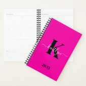Modern Hot Pink Black Script Monogram Planner (Display)