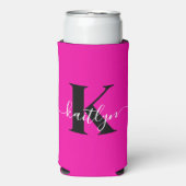 Modern Hot Pink Black Script Monogram Seltzer Blikjeskoeler (Seltzer Voorkant)