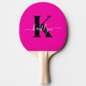 Modern Hot Pink Black Script Monogram Tafeltennisbatje (Achterkant)