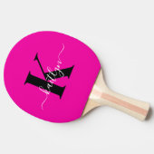 Modern Hot Pink Black Script Monogram Tafeltennisbatje (Zijkant)
