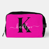 Modern Hot Pink Black Script Monogram Toilettasje (Achterkant)