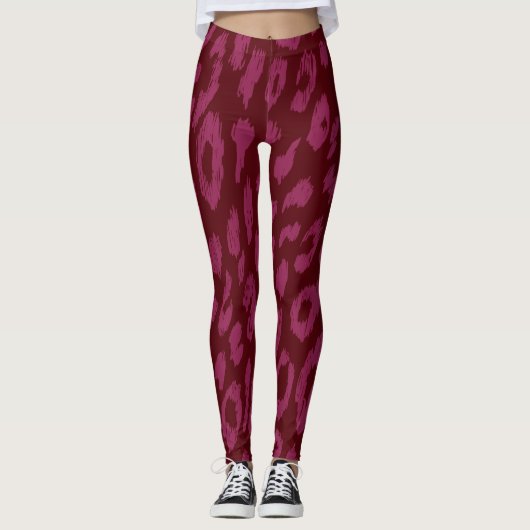 Modern hot pink dark red leggings (Voorkant)