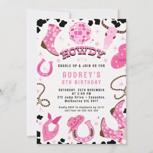 Modern Hot Pink Disco Ball Westerne Rodeo Verjaard Kaart (Voorkant)