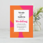 Modern Hot Pink en Oranje Abstract huwelijk Kaart (Staand voorkant)