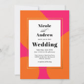 Modern Hot Pink en Oranje Abstract huwelijk Kaart (Voorkant)
