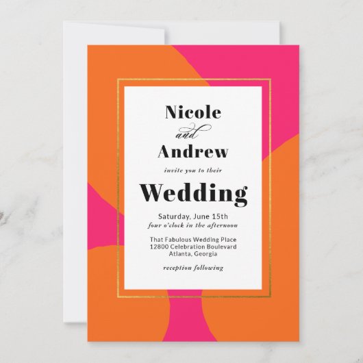 Modern Hot Pink en Oranje Abstract huwelijk Kaart (Voorkant)
