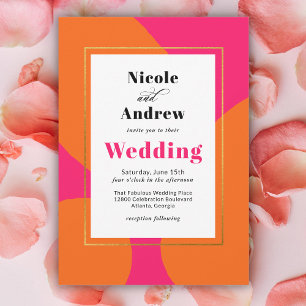 Modern Hot Pink en Oranje Abstract huwelijk Kaart
