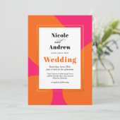 Modern Hot Pink en Oranje Abstract huwelijk Kaart (Staand voorkant)