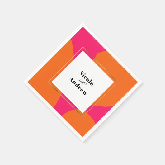 Modern Hot Pink en Oranje Abstract huwelijk Servet (Hoek)