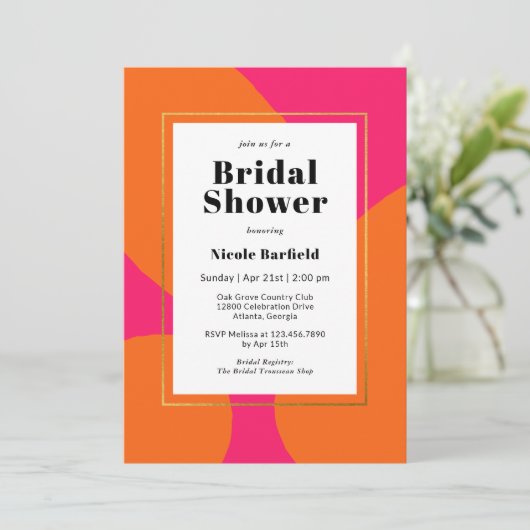 Modern Hot Pink en Oranje Abstract Vrijgezellenfee Kaart (Staand voorkant)