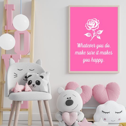 Modern Hot Pink en Roos Inspirerend Quote Poster