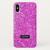 Modern Hot Pink Faux Glitter Monogram Case-Mate iPhone Case (Achterkant)